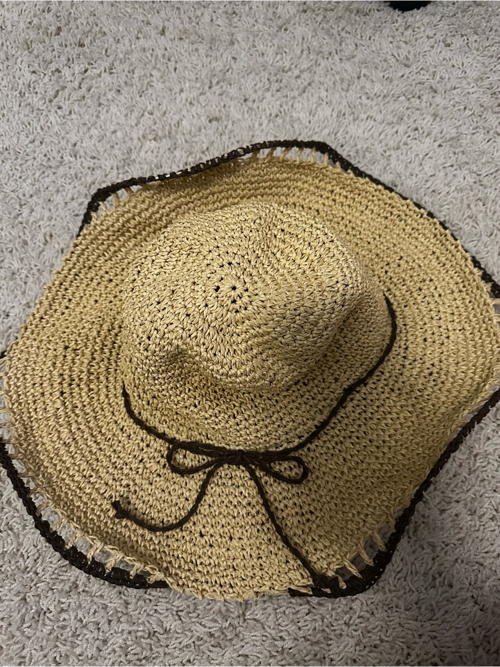Lands' End Straw Sun Hat with Brown Trim